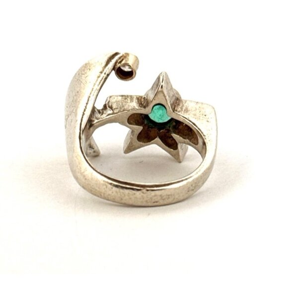 Sterling Silver Moon & Star Ring w/ Emerald & CZ Unique Celestial Statement - Picture 3 of 10